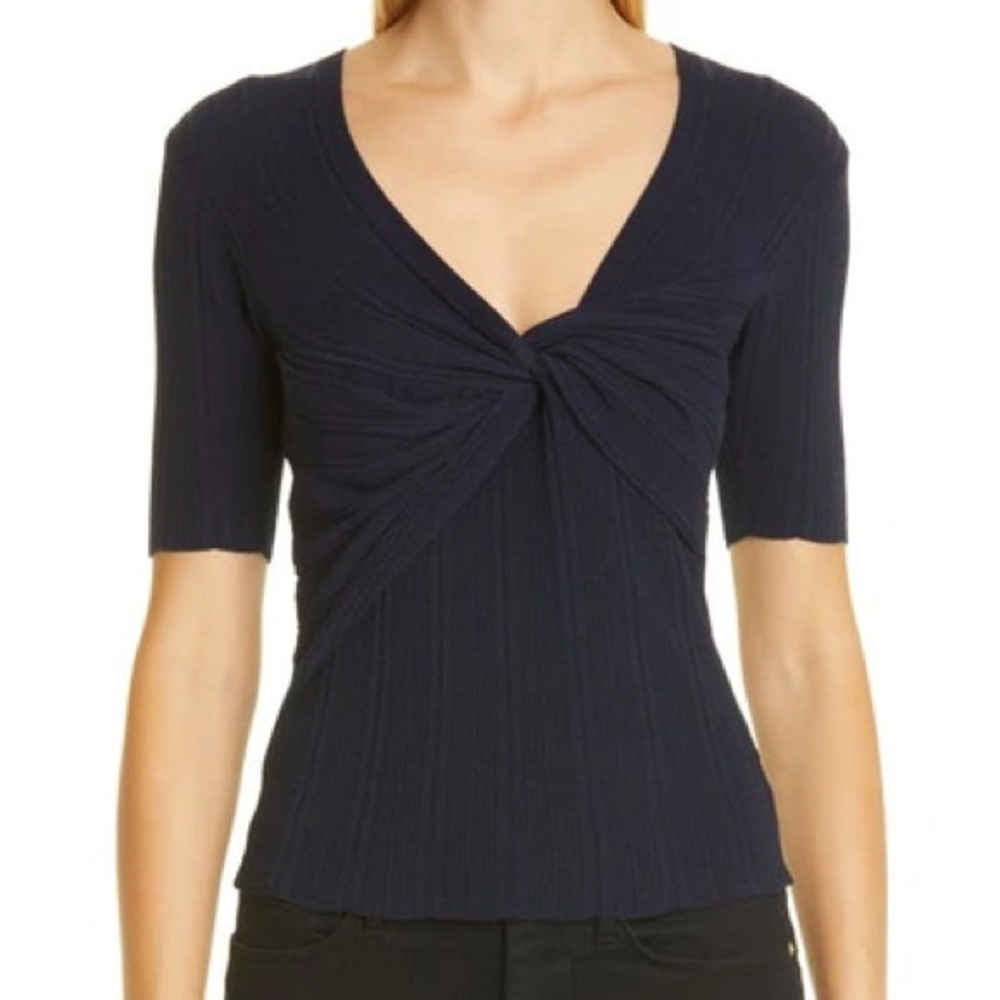 NWT Frame navy rib twist short sleeve sweater